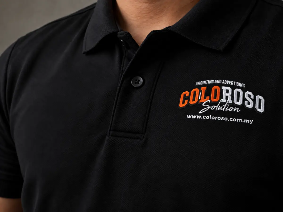 Custom logo embroidery on polo shirt
